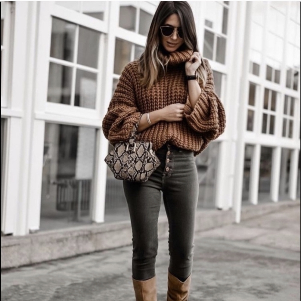 ZARA Blogger Favorite S Wool Mohair Turtleneck Sweater Oversized Chunky Knit Top - Picture 4 of 14